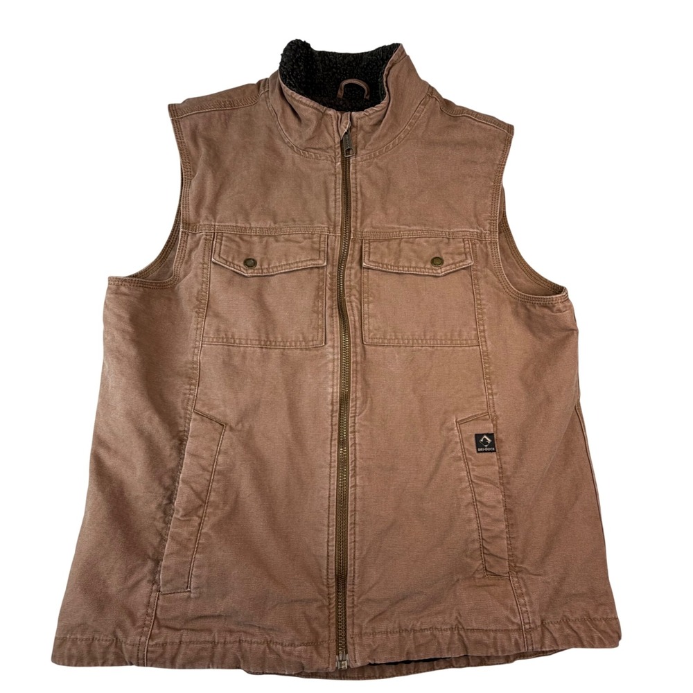 Dri Duck Cotton Canvas Sherpa Lined Work Vest Brown Ranch‎ Western Utility Men L